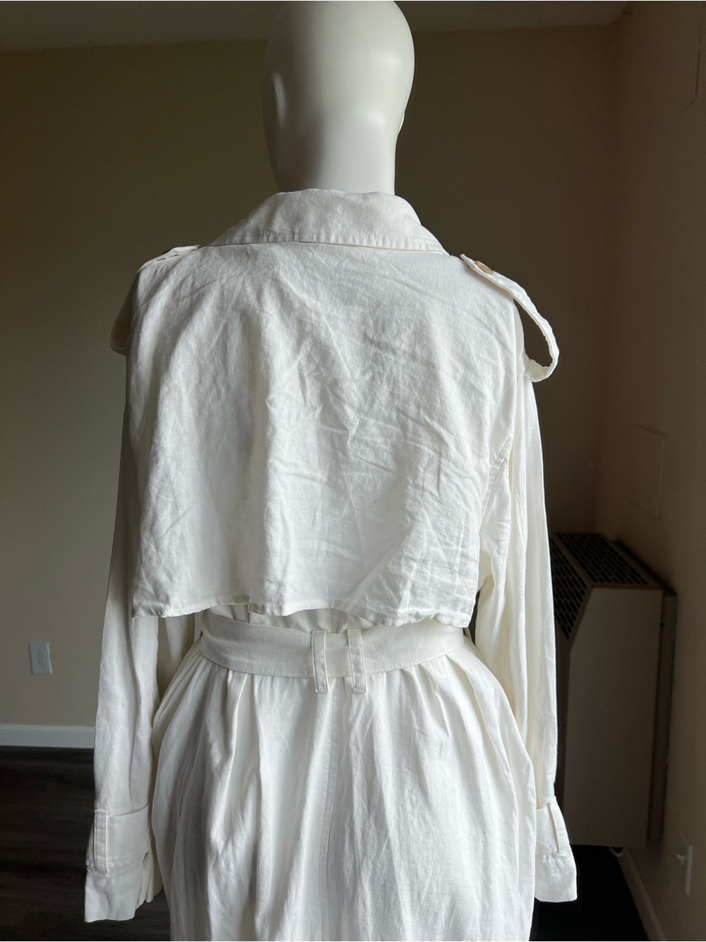 A New Day White Linen Midi Unlined Trench Coat Women . - Picture 7 of 11